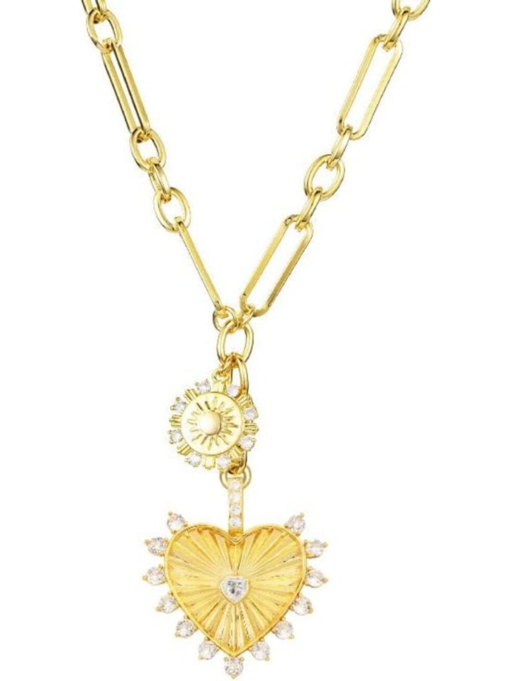 Chic 18K Gold Plated Heart Pendant Choker Necklace, Chunky Paperclip Chain, Hip